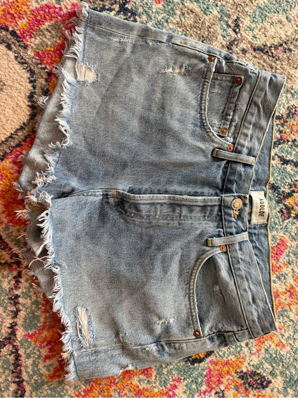 Agolde Light Wash Frayed Hem Denim Shorts
